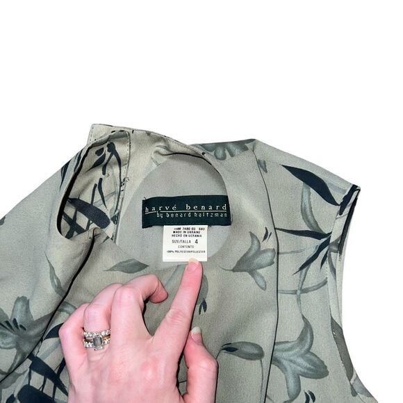 VINTAGE HARVÉ BENARD Green Floral Lined Tank Top Blouse Size 4 - Picture 4 of 7